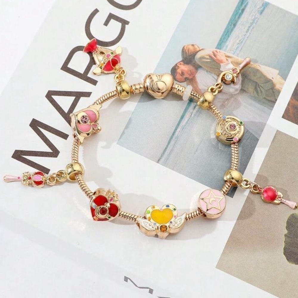 Gold Plated Sailor Moon Themed Loaded Charm Bracelet Unisex Anime